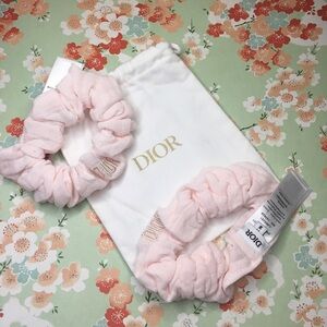 Dior Two (2) piece Blush Pink Linen material Scrunchies new never used GWP